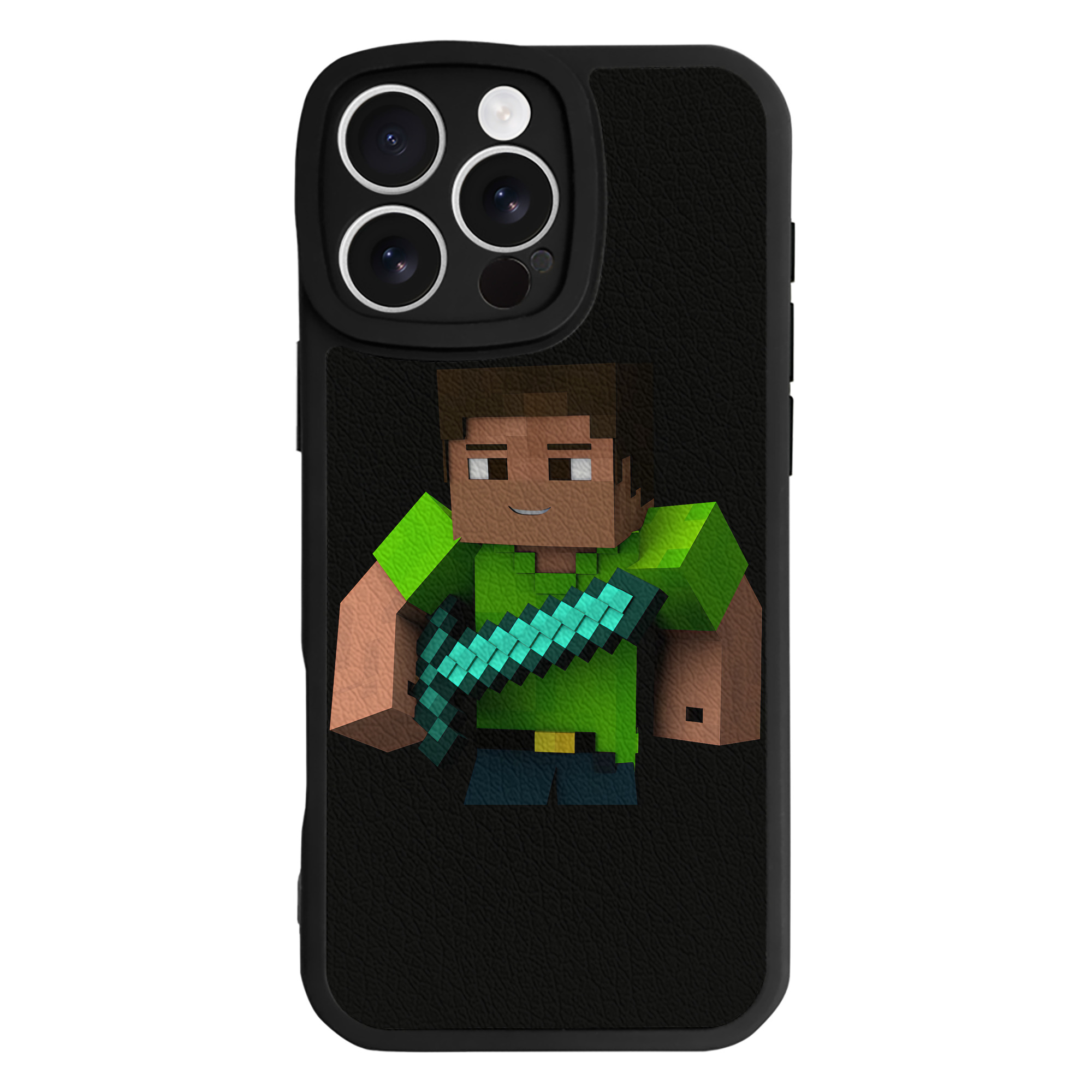 （画像用） マインクラフト ブロックの世界 Minecraft MC Block world 【iPhone 16シリーズ対応】シリコンスマホケース（レザー調） 材質：シリコン
